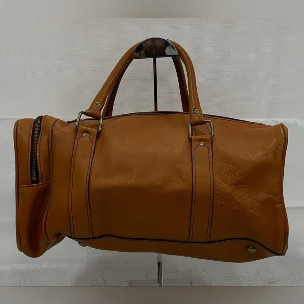 VINTAGE 1970's CONDOR BRITISH TAN LEATHER OVERNIGHT DUFFEL GYM BAG ARCHIVE PIECE